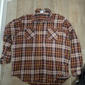 Big Mac Tall XL Size Vintage Plaid Flannel Shirt In Burgundy Yellow Windowpane